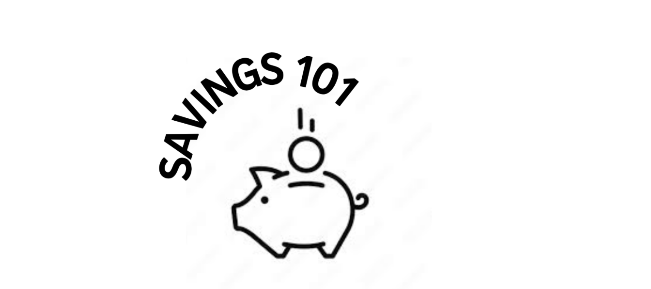 Savings 101 - hand-drawn piggy bank with a coin